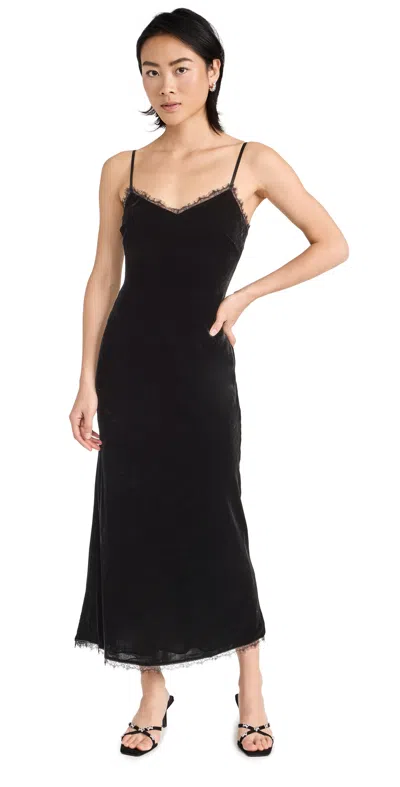 Loveshackfancy Venus Silk Velvet Lace Maxi Slip Dress In Black