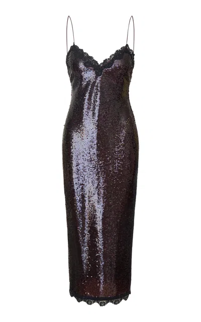 Loveshackfancy Verelith Lace-trimmed Sequined Midi Dress In Brown