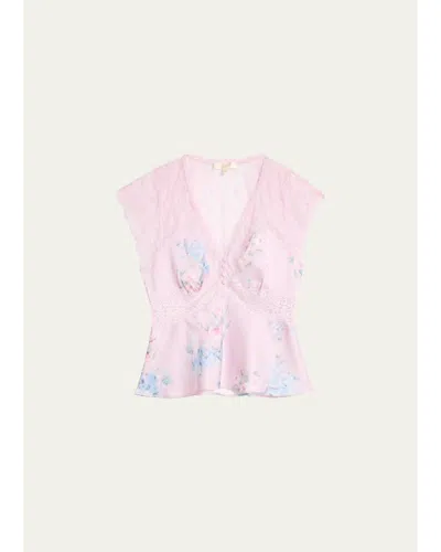 Loveshackfancy Verelle Floral Satin Top In Pink