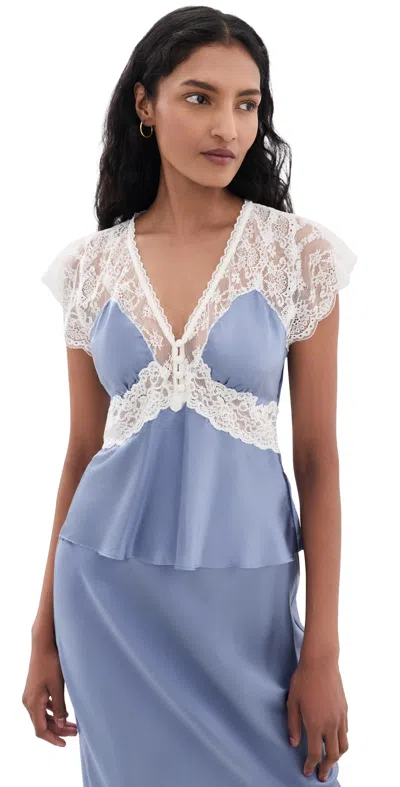 Loveshackfancy Verelle Silk-blend Lace Top Weathered Blue In Multi
