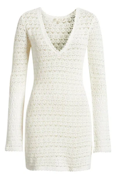 Loveshackfancy Vespa Long Sleeve Cotton Crochet Minidress In Multi