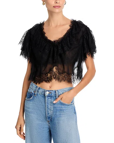 LOVESHACKFANCY LOVESHACKFANCY VIENNE LACE CROPPED TOP