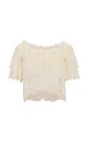 Loveshackfancy Vienne Lace-paneled Chiffon Crop Top In Ivory