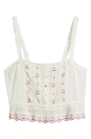 Loveshackfancy Vietta Cherry Embroidered Lace Cotton Crop Tank