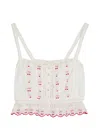 Loveshackfancy Vietta Cherry Embroidered Lace Cotton Crop Tank In Multi