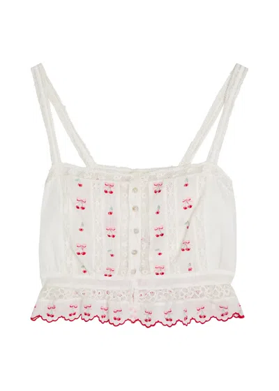 LOVESHACKFANCY LOVESHACKFANCY VIETTA EMBROIDERED COTTON CROP TOP