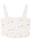 Loveshackfancy Vietta Ribbed Floral And Bow-embroidered Cotton Top In Pink And White