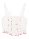 Loveshackfancy Vietta Cherry Embroidered Lace Cotton Crop Tank In White