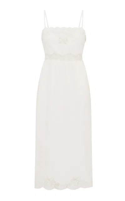Loveshackfancy Vinca Lace-trimmed Cotton Midi Dress In White