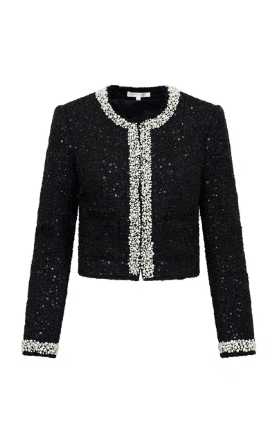 Loveshackfancy Vintra Embellished Tweed Jacket In Black