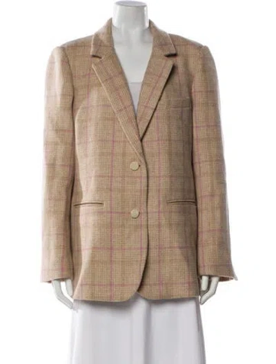 Pre-owned Loveshackfancy Virgin Wool Plaid Print Blazer In Neutral