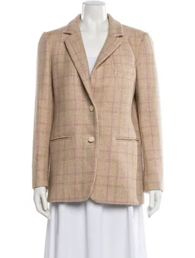 Pre-owned Loveshackfancy Virgin Wool Plaid Print Blazer In Neutral