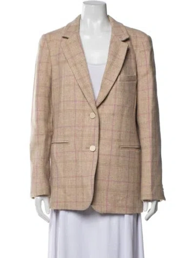 Pre-owned Loveshackfancy Virgin Wool Plaid Print Blazer In Neutral