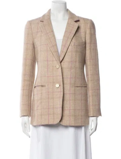 Pre-owned Loveshackfancy Virgin Wool Plaid Print Blazer In Neutrals