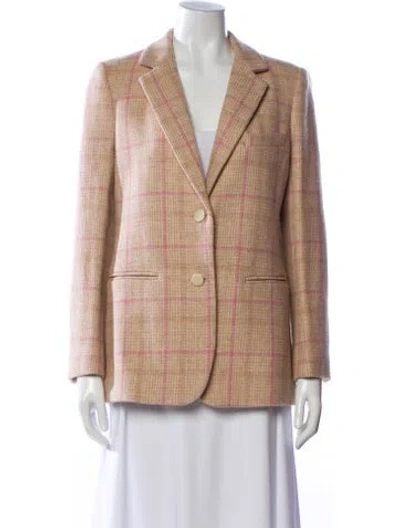 Pre-owned Loveshackfancy Virgin Wool Plaid Print Blazer W/ Tags In Neutral