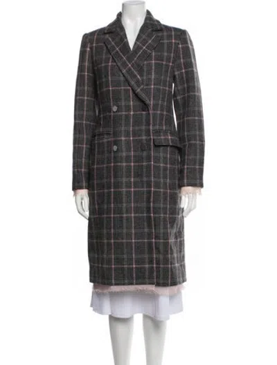 Pre-owned Loveshackfancy Virgin Wool Plaid Print Coat In Grey