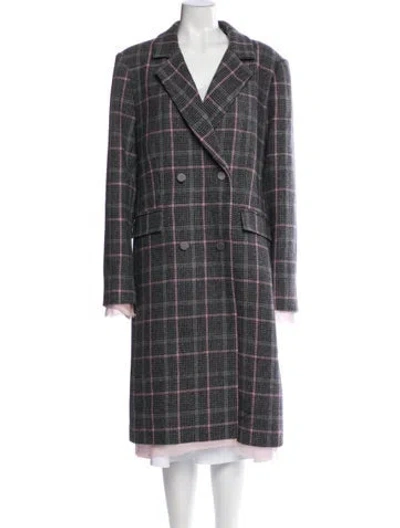 Pre-owned Loveshackfancy Virgin Wool Plaid Print Faux Fur Coat In Gray