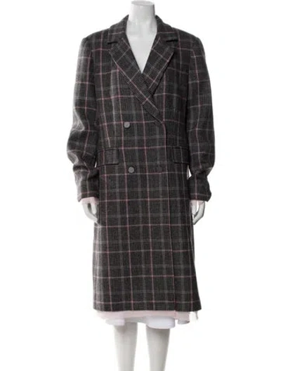Pre-owned Loveshackfancy Virgin Wool Plaid Print Faux Fur Coat In Grey