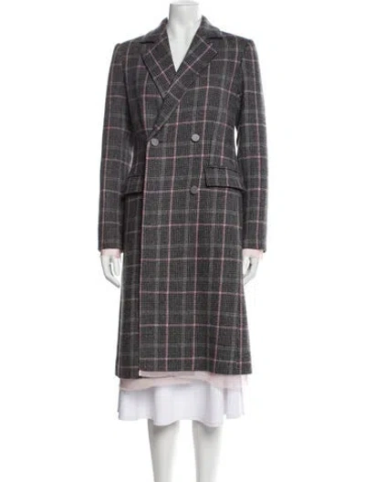 Pre-owned Loveshackfancy Virgin Wool Plaid Print Peacoat In Gray