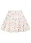 Loveshackfancy Viro Ribbed Floral And Bow-embroidered Cotton Mini Skirt In Pink And White