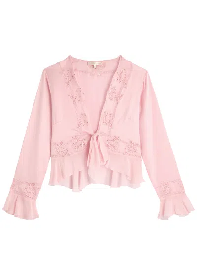 Loveshackfancy Vivetta Tie-front Silk-satin Top In Pink