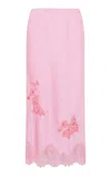 Loveshackfancy Vivia Lace-paneled Crepe Midi Skirt In Pink