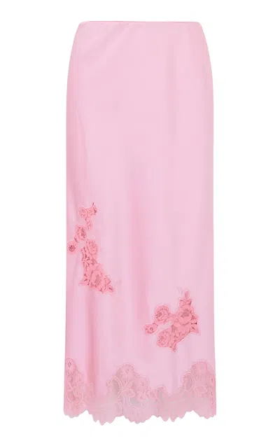 Loveshackfancy Vivia Lace-paneled Crepe Midi Skirt In Pink