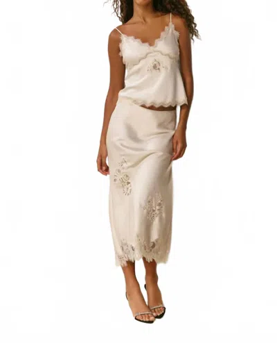 Loveshackfancy Vivia Satin Lace Midi Skirt In Ivory In White