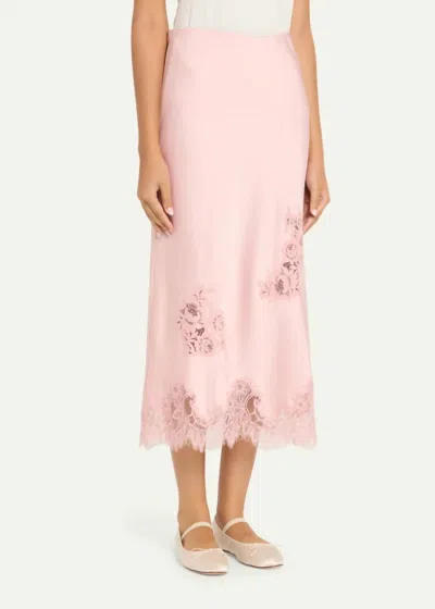 Loveshackfancy Vivia Satin Lace Midi Skirt In Quartz Pink