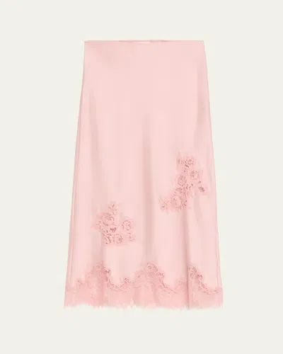 Loveshackfancy Vivia Satin Lace Midi Skirt In Pink