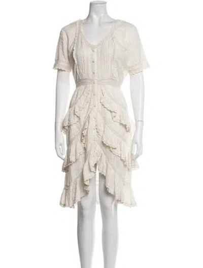 Pre-owned Loveshackfancy V-neck Knee-length Dress In Neutrals