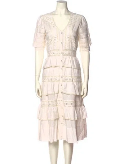 Pre-owned Loveshackfancy V-neck Knee-length Dress W/ Tags In White