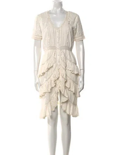 Pre-owned Loveshackfancy V-neck Knee-length Dress In White