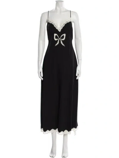 Pre-owned Loveshackfancy V-neck Long Dress In Black