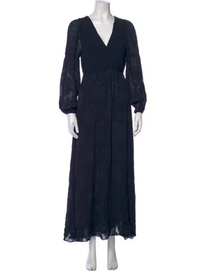 Pre-owned Loveshackfancy V-neck Long Dress In Black