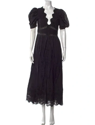Pre-owned Loveshackfancy V-neck Long Dress In Black