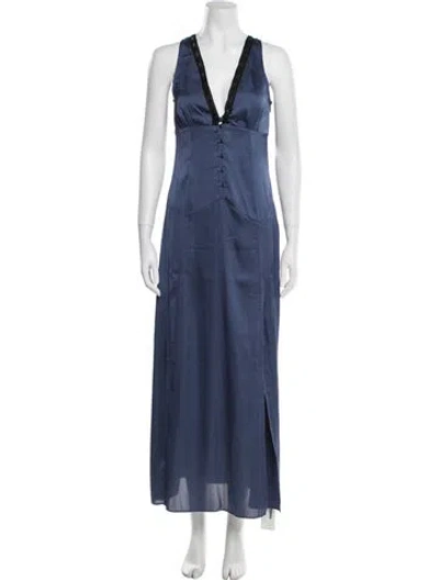 Pre-owned Loveshackfancy V-neck Long Dress In Blue