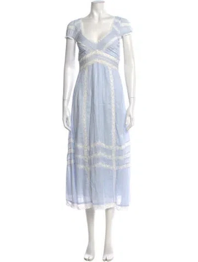 Pre-owned Loveshackfancy V-neck Long Dress In Blue