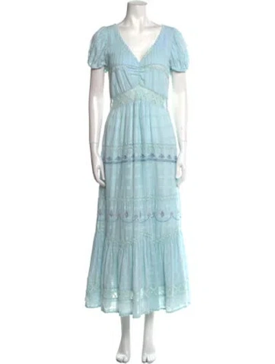 Pre-owned Loveshackfancy V-neck Long Dress In Blue