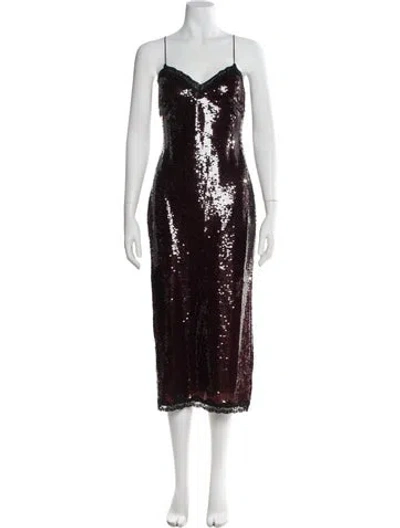 Pre-owned Loveshackfancy V-neck Long Dress In Brown