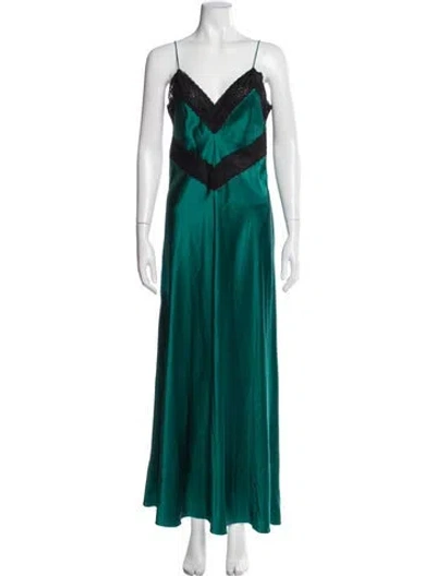 Pre-owned Loveshackfancy V-neck Long Dress In Green