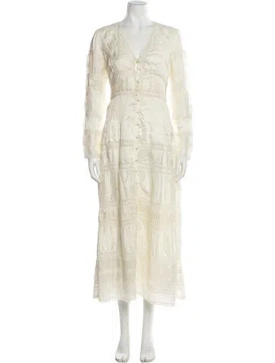 Pre-owned Loveshackfancy V-neck Long Dress In Neutral