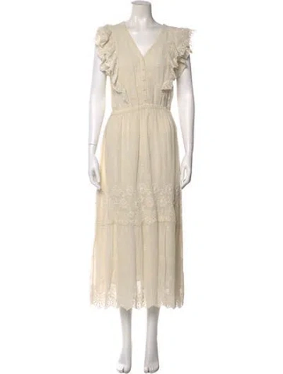 Pre-owned Loveshackfancy V-neck Long Dress In Neutral