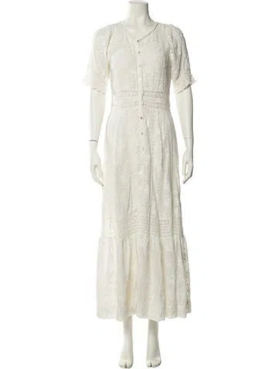 Pre-owned Loveshackfancy V-neck Long Dress In Neutral