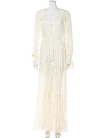Pre-owned Loveshackfancy V-neck Long Dress In Neutral