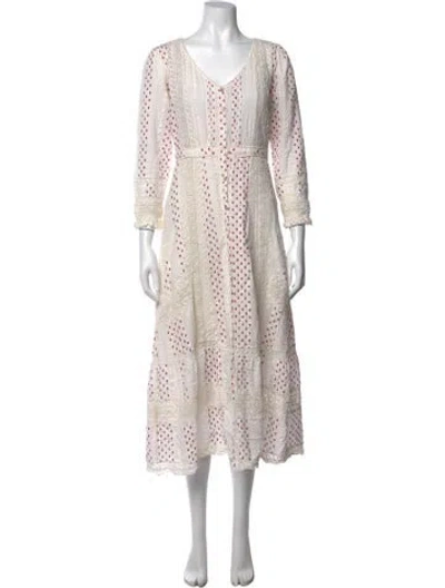 Pre-owned Loveshackfancy V-neck Long Dress In Neutrals