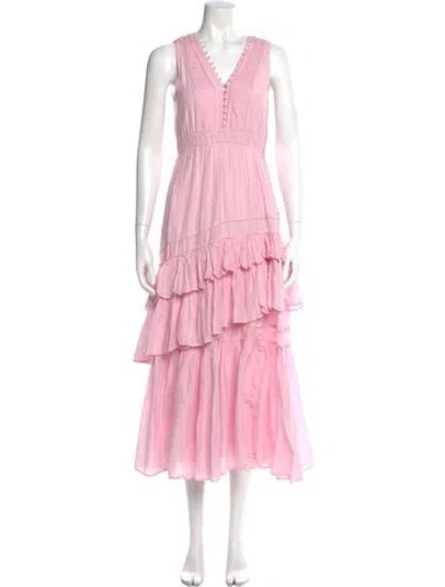 Pre-owned Loveshackfancy V-neck Long Dress In Pink