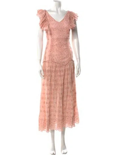 Pre-owned Loveshackfancy V-neck Long Dress In Pink