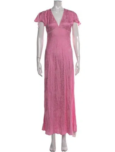 Pre-owned Loveshackfancy V-neck Long Dress In Pink