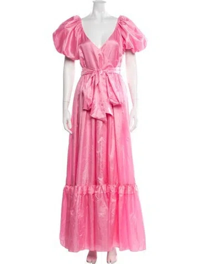 Pre-owned Loveshackfancy V-neck Long Dress In Pink